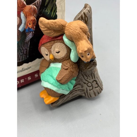 Vtg 1993 Hallmark Keepsake Ornament Owliver Sleeping Owl Squirrel - Picture 2 of 4